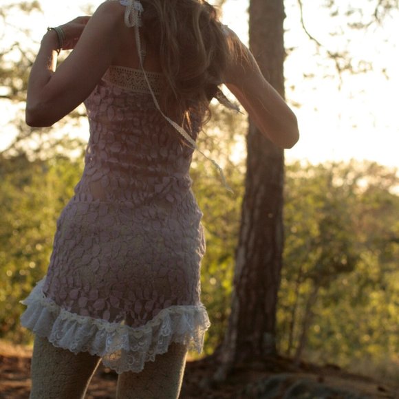 Handmade Fairycore Amethyst violet faerie lace dress - Picture 3 of 9